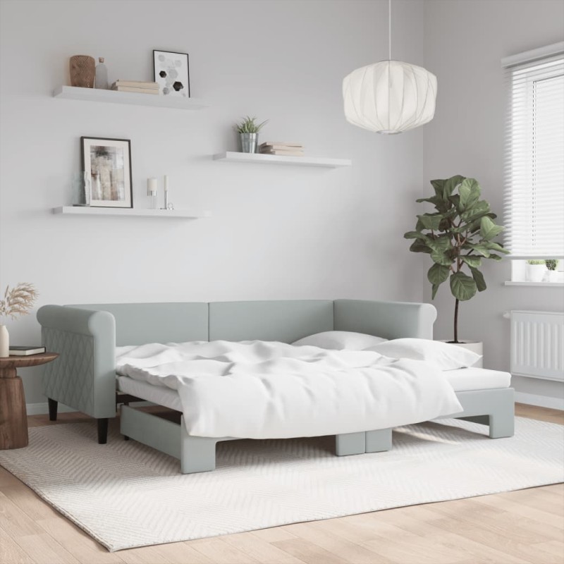 vidaXL Tagesbett Ausziehbar Hellgrau 90x190 cm Samt vidaXL Tagesbett Ausziehbar Hellgrau 90x190 cm Samt