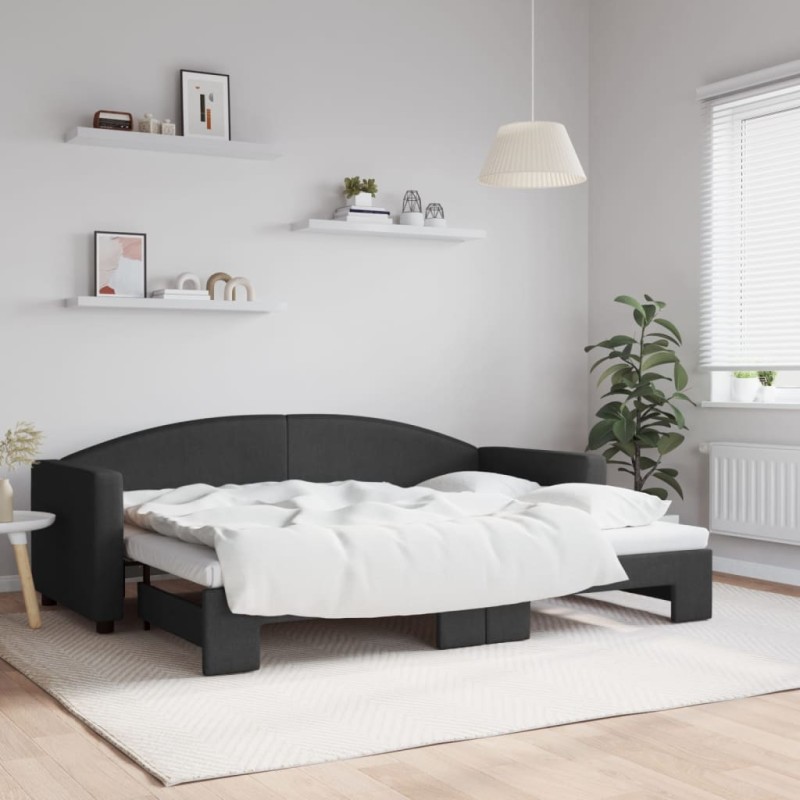vidaXL Tagesbett Ausziehbar Schwarz 80x200 cm Stoff vidaXL Tagesbett Ausziehbar Schwarz 80x200 cm Stoff