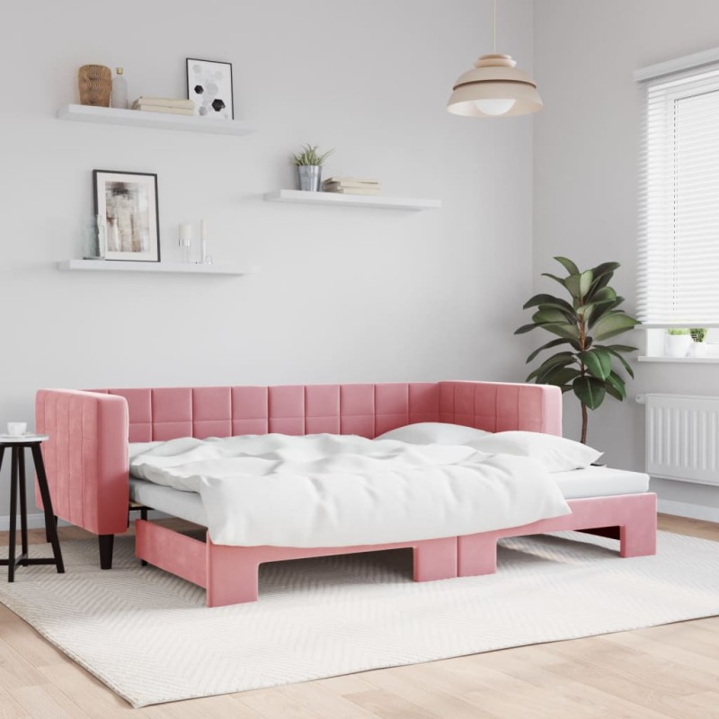 vidaXL Tagesbett Ausziehbar Rosa 80x200 cm Samt vidaXL Tagesbett Ausziehbar Rosa 80x200 cm Samt
