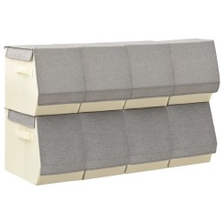 vidaXL Aufbewahrungsboxen mit Deckeln 8Stk. Stapelbar Stoff Grau Creme