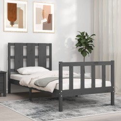 Bettgestell mit Kopfteil Grau 90x190 cm Massivholz