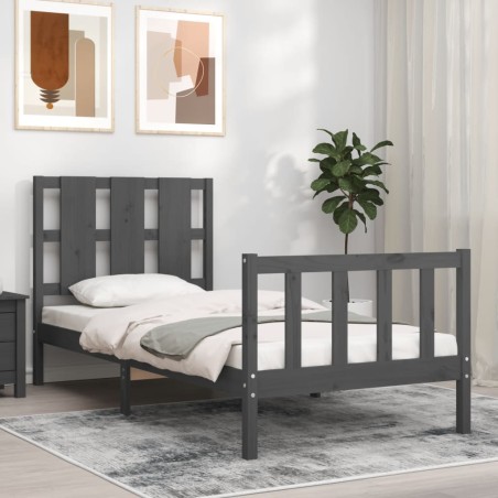 Bettgestell mit Kopfteil Grau 90x190 cm Massivholz