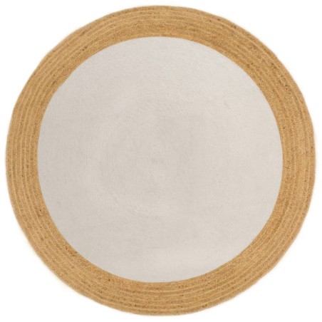 vidaXL Teppich Geflochten Weiß & Natur 180 cm Jute & Baumwolle Rund