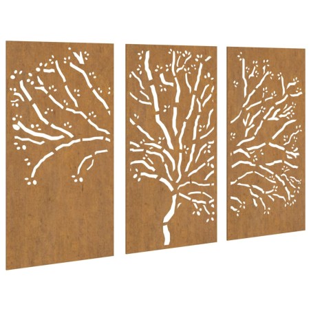 vidaXL 3-tlg. Garten-Wanddeko 105x155 cm Cortenstahl Baum-Design