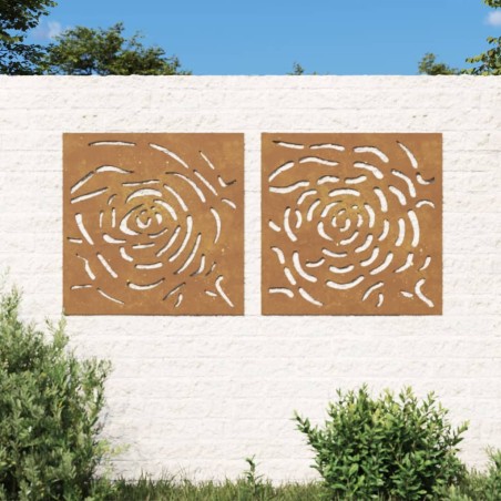vidaXL 2-tlg. Garten-Wanddeko 55x55 cm Cortenstahl Rosen-Design