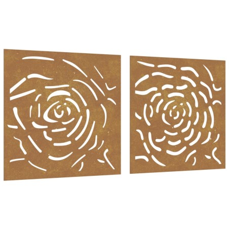 vidaXL 2-tlg. Garten-Wanddeko 55x55 cm Cortenstahl Rosen-Design