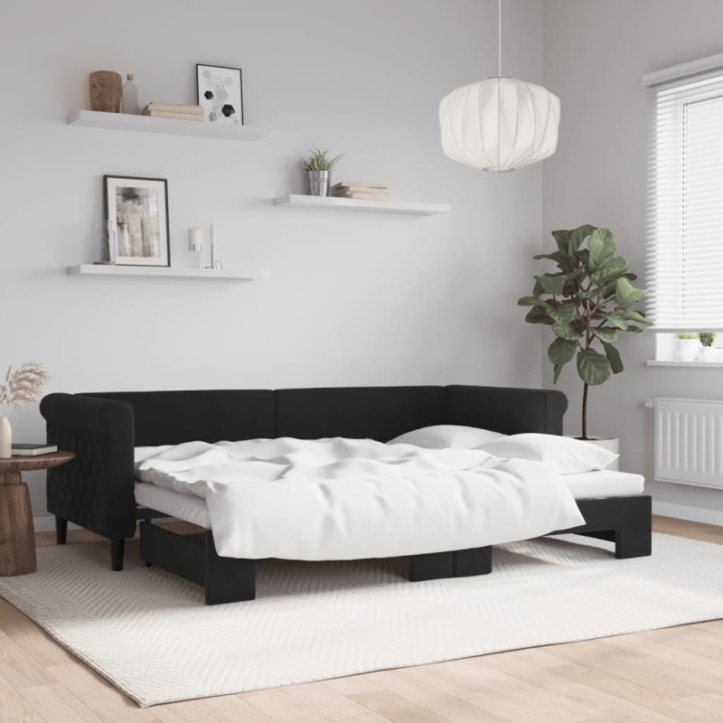 vidaXL Tagesbett Ausziehbar Schwarz 80x200 cm Samt vidaXL Tagesbett Ausziehbar Schwarz 80x200 cm Samt