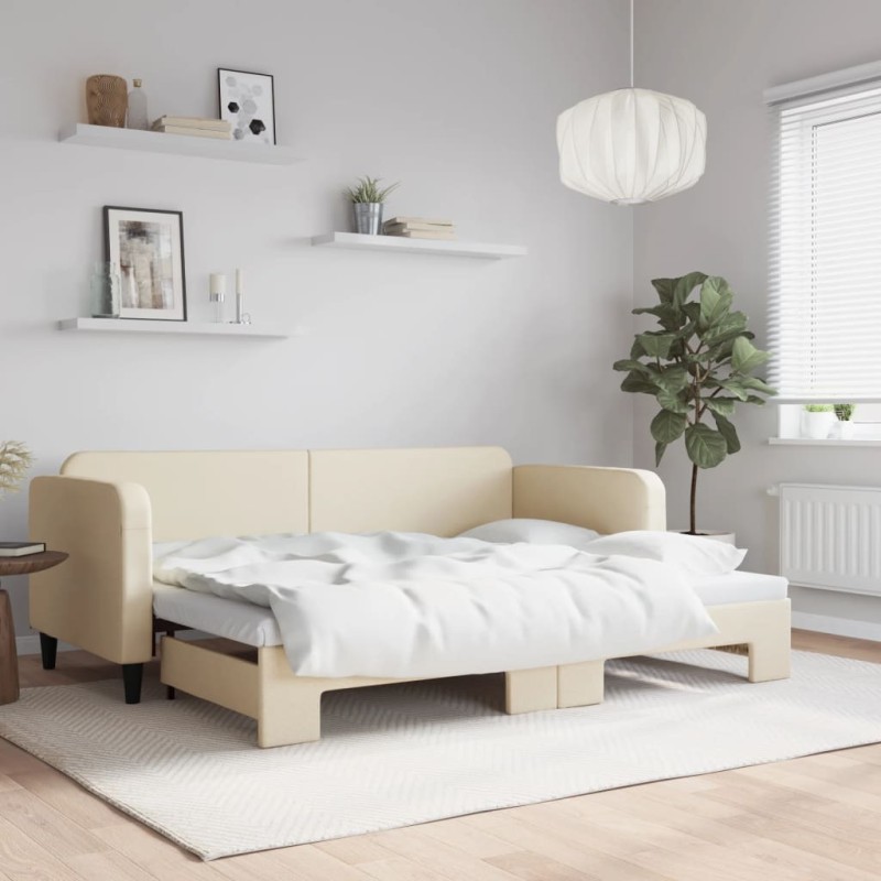 vidaXL Tagesbett Ausziehbar Creme 80x200 cm Stoff vidaXL Tagesbett Ausziehbar Creme 80x200 cm Stoff
