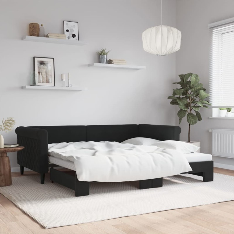 vidaXL Tagesbett Ausziehbar Schwarz 90x190 cm Samt vidaXL Tagesbett Ausziehbar Schwarz 90x190 cm Samt
