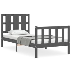Bettgestell mit Kopfteil Grau 90x190 cm Massivholz