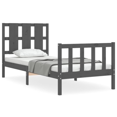 Bettgestell mit Kopfteil Grau 90x190 cm Massivholz