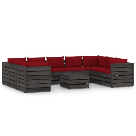 vidaXL 10-tlg. Garten-Lounge-Set mit Kissen Grau Imprägniertes Holz