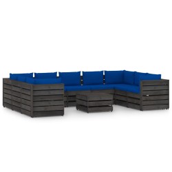 vidaXL 10-tlg. Garten-Lounge-Set mit Kissen Grau Imprägniertes Holz