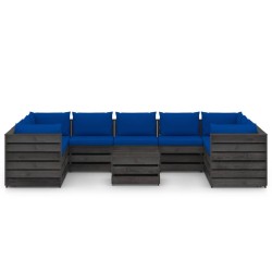 vidaXL 10-tlg. Garten-Lounge-Set mit Kissen Grau Imprägniertes Holz
