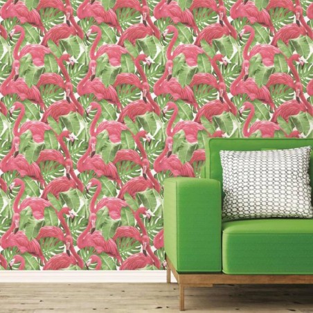 Noordwand Tapete Flamingo and Monstera Rosa