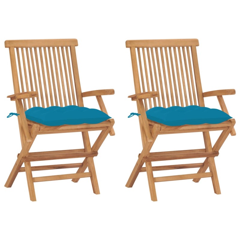 vidaXL Gartenstühle mit Hellblauen Kissen 2 Stk. Massivholz Teak vidaXL Gartenstühle mit Hellblauen Kissen 2 Stk. Massivholz Teak