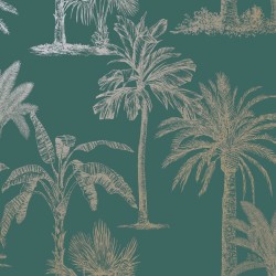 DUTCH WALLCOVERINGS Tapete Tropische Bäume Blaugrün und Silbern