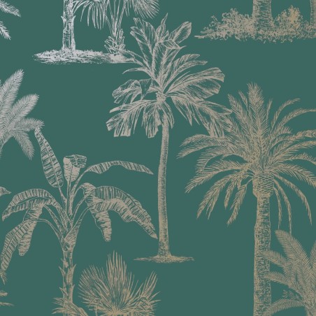 DUTCH WALLCOVERINGS Tapete Tropische Bäume Blaugrün und Silbern
