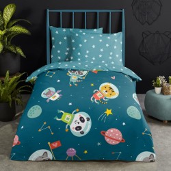 Good Morning Kinder-Bettwäsche-Set SPACY 100x135 cm Petrolblau
