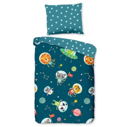 Good Morning Kinder-Bettwäsche-Set SPACY 100x135 cm Petrolblau
