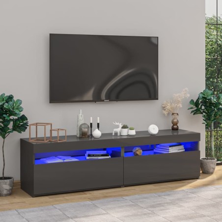 vidaXL TV-Schränke 2 Stk. mit LED-Leuchten Hochglanz-Grau 75x35x40 cm