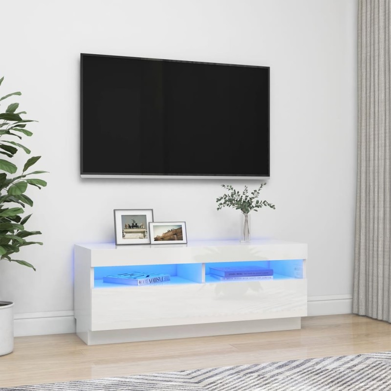 vidaXL TV-Schrank mit LED-Leuchten Hochglanz-Weiß 100x35x40 cm vidaXL TV-Schrank mit LED-Leuchten Hochglanz-Weiß 100x35x40 cm