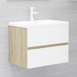 vidaXL Waschbeckenunterschrank Weiß Sonoma-Eiche 60x38,5x45 cm