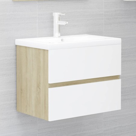 vidaXL Waschbeckenunterschrank Weiß Sonoma-Eiche 60x38,5x45 cm