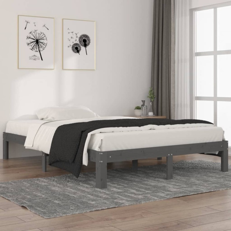 vidaXL Massivholzbett Grau Kiefer 140x200 cm vidaXL Massivholzbett Grau Kiefer 140x200 cm