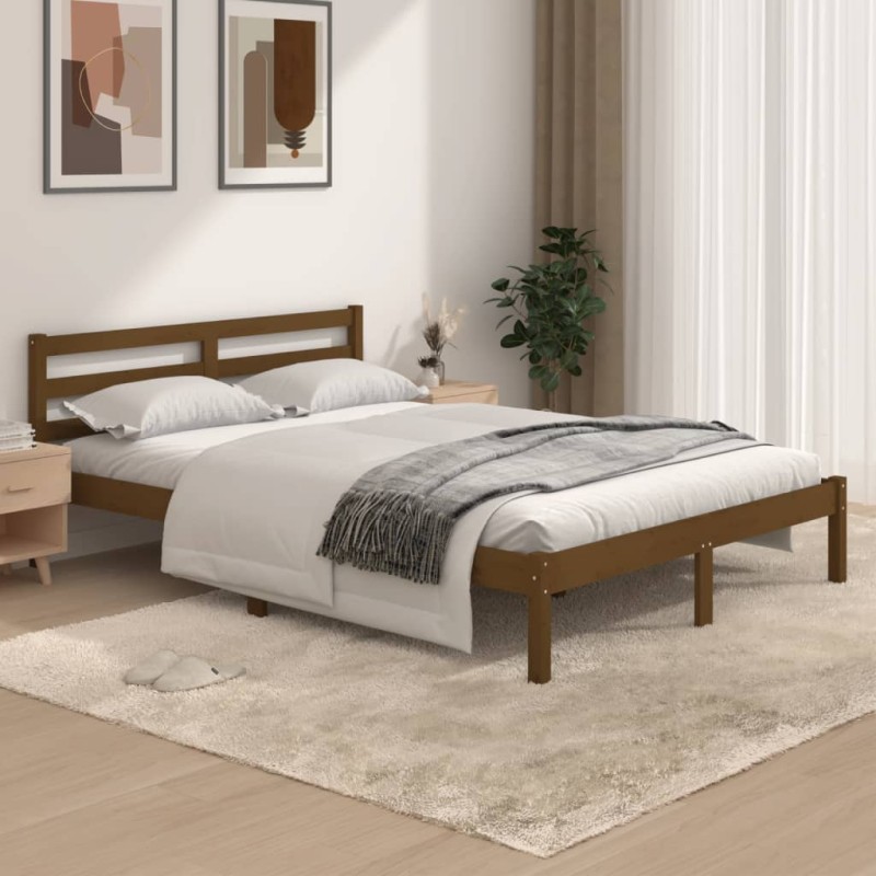 vidaXL Massivholzbett Kiefer 135x190 cm Honigbraun