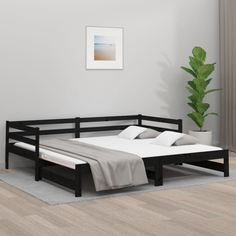 vidaXL Tagesbett Ausziehbar Schwarz 2x(80x200) cm Massivholz Kiefer vidaXL Tagesbett Ausziehbar Schwarz 2x(80x200) cm Massivholz Kiefer