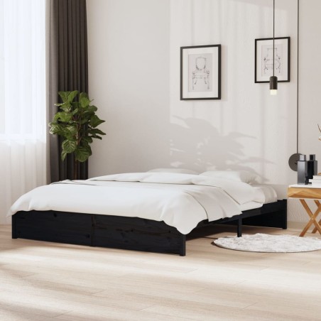 vidaXL Massivholzbett Schwarz 180x200 cm