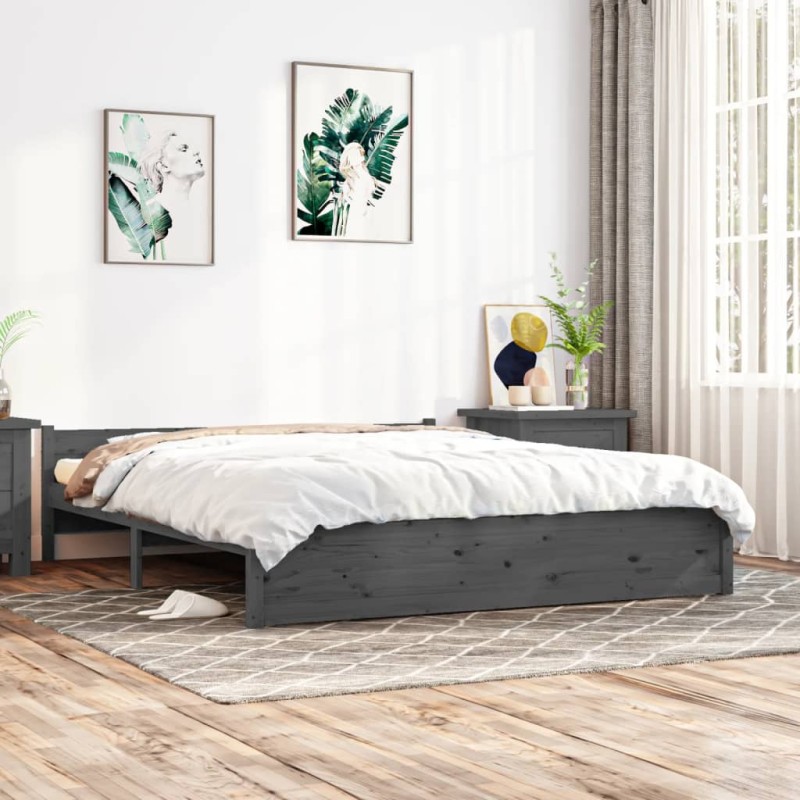 vidaXL Massivholzbett Grau 160x200 cm vidaXL Massivholzbett Grau 160x200 cm