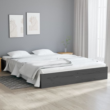 vidaXL Massivholzbett Grau 140x190 cm