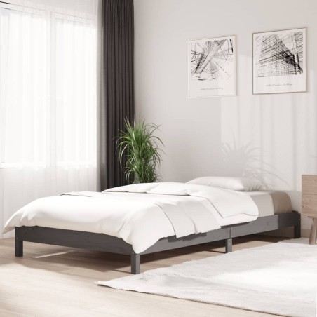 vidaXL Stapelbett Grau 90x200 cm Massivholz Kiefer