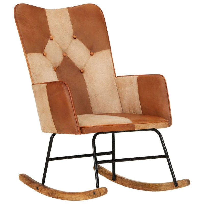 Schaukelstuhl Braun Echtleder und Canvas Schaukelstuhl Braun Echtleder und Canvas