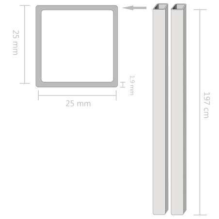 vidaXL Edelstahlrohre 2 Stk. Quadrat Kastenprofil V2A 2m 25x25x1,9mm