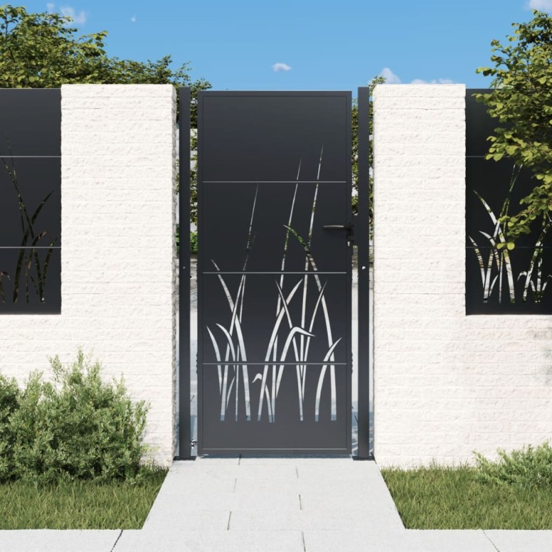 vidaXL Gartentor Anthrazit 105x180 cm Stahl Gras-Design vidaXL Gartentor Anthrazit 105x180 cm Stahl Gras-Design