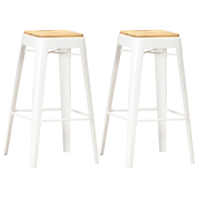 vidaXL Barhocker 2 Stk. Weiß Mango Massivholz vidaXL Barhocker 2 Stk. Weiß Mango Massivholz