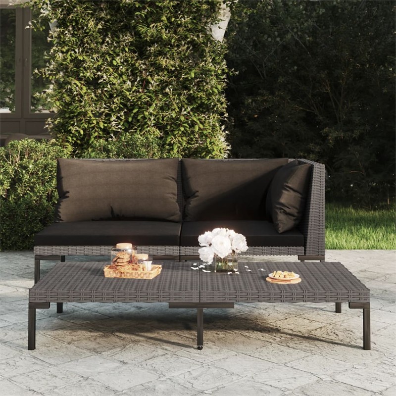 vidaXL Garten-Couchtisch Dunkelgrau Halbrundes Poly Rattan vidaXL Garten-Couchtisch Dunkelgrau Halbrundes Poly Rattan