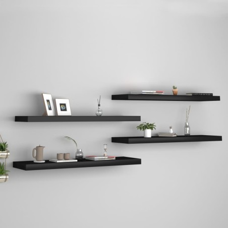 vidaXL Schwebende Wandregale 4 Stk. Schwarz 90x23,5x3,8 cm MDF
