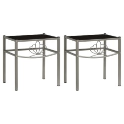 vidaXL Nachttische 2 Stk. Grau und Schwarz Metall und Glas