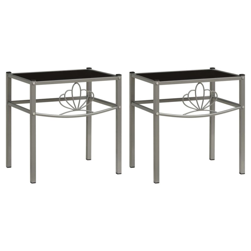 vidaXL Nachttische 2 Stk. Grau und Schwarz Metall und Glas vidaXL Nachttische 2 Stk. Grau und Schwarz Metall und Glas