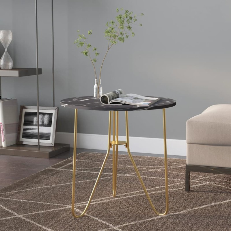 vidaXL Beistelltisch Golden und Schwarze Marmor-Optik 48 cm MDF Eisen vidaXL Beistelltisch Golden und Schwarze Marmor-Optik 48 cm MDF Eisen