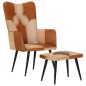 Sessel mit Hocker Braun Echtleder und Canvas Sessel mit Hocker Braun Echtleder und Canvas