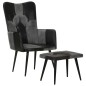 vidaXL Sessel mit Hocker Schwarz Echtleder und Canvas vidaXL Sessel mit Hocker Schwarz Echtleder und Canvas