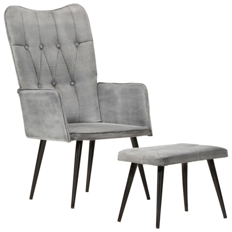 vidaXL Ohrensessel mit Hocker Grau Vintage Canvas vidaXL Ohrensessel mit Hocker Grau Vintage Canvas