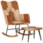 Schaukelstuhl mit Hocker Braun Echtleder und Canvas Schaukelstuhl mit Hocker Braun Echtleder und Canvas