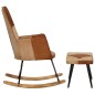 Schaukelstuhl mit Hocker Braun Echtleder und Canvas Schaukelstuhl mit Hocker Braun Echtleder und Canvas
