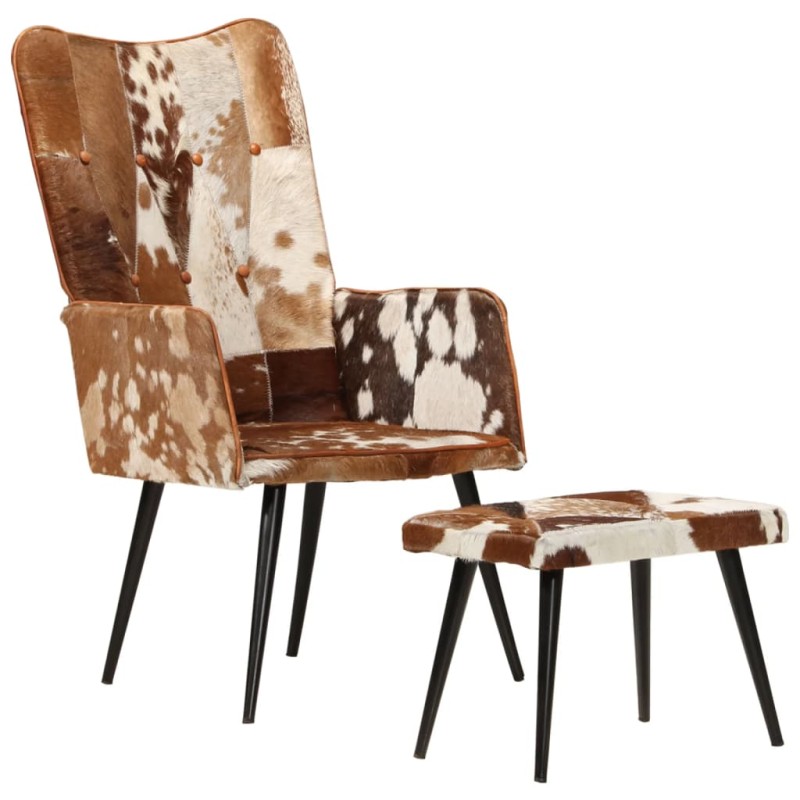vidaXL Ohrensessel mit Hocker Braun Echtleder vidaXL Ohrensessel mit Hocker Braun Echtleder
